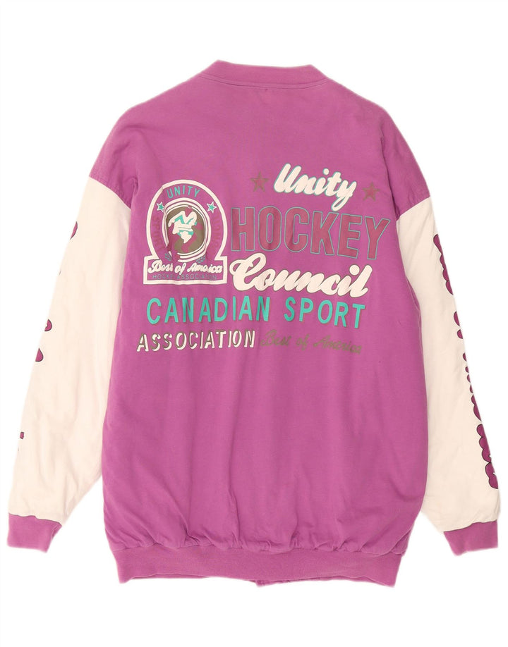 EURONOVA Womens Graphic Varsity Jacket UK 16 Large Purple Colourblock