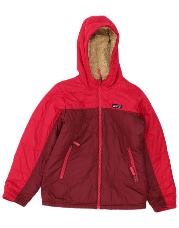 Patagonia Piger Polstret Hættejakke 11-12 År Stor Rød Colourblock