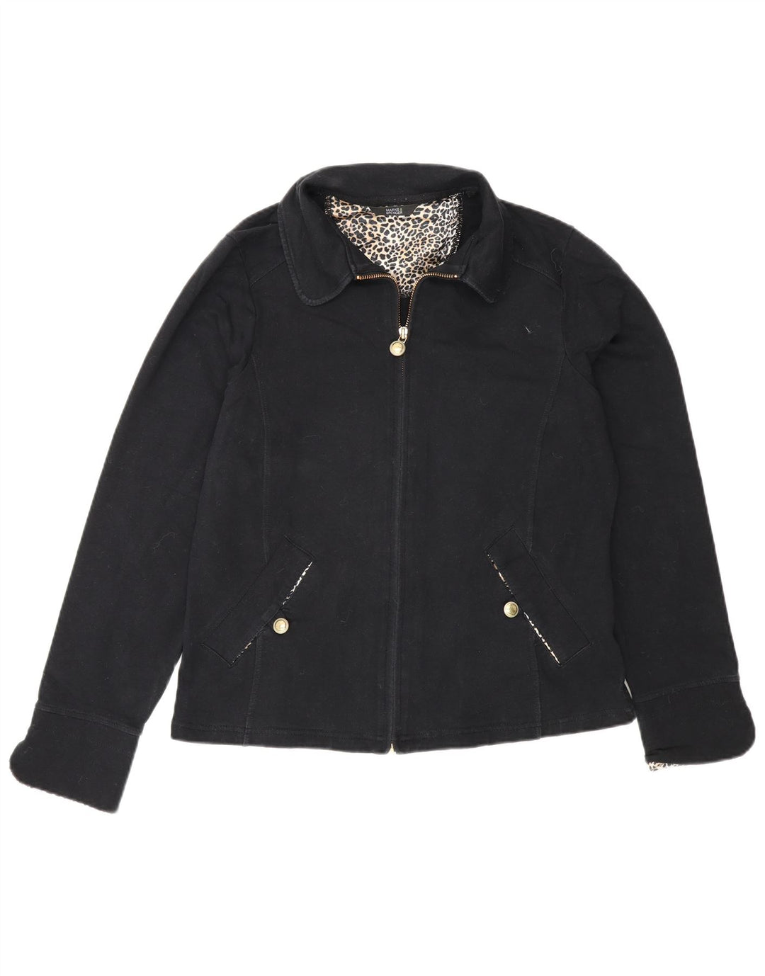 Marks & Spencer Womens Bomber Jacket UK 14 Medium Black Bomuld