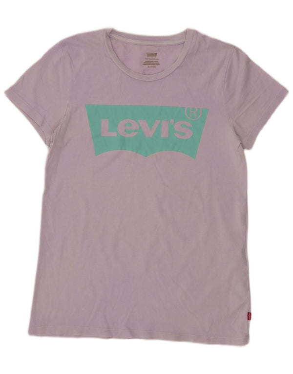 Levi's Grafisk T-shirt top til kvinder UK 6 XS Lilla bomuld