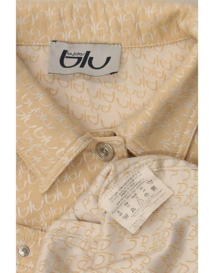 BYBLOS Womens Crop Graphic Bomber Jacket US 14 XL Beige Polyester Vintage Byblos and Second-Hand Byblos from Messina Hembry 