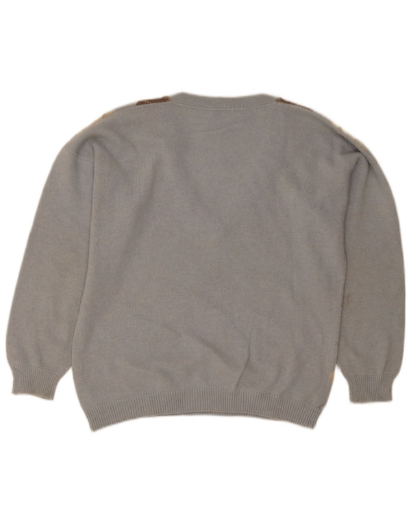 Vintage Dame V-hals sweater UK 18 XL Blå Argyle/Diamond