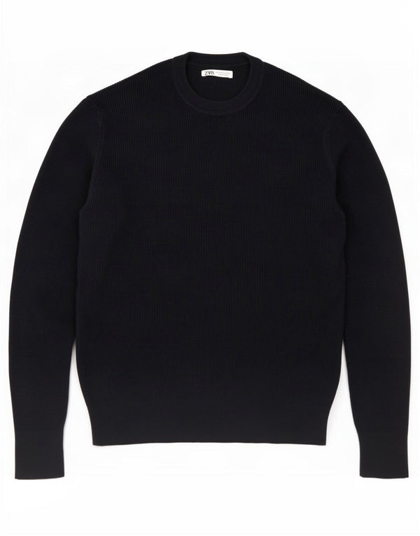 Zara Herre sweater med rund hals, lille marineblå bomuld