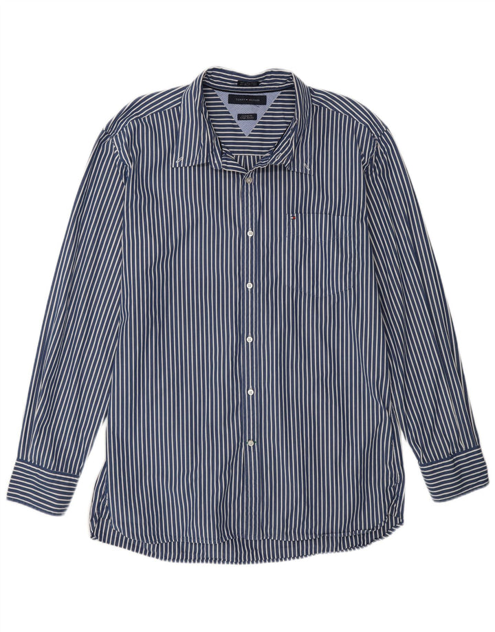 TOMMY HILFIGER Mens Coupe Ajustee Shirt Large Blue Pinstripe 80s