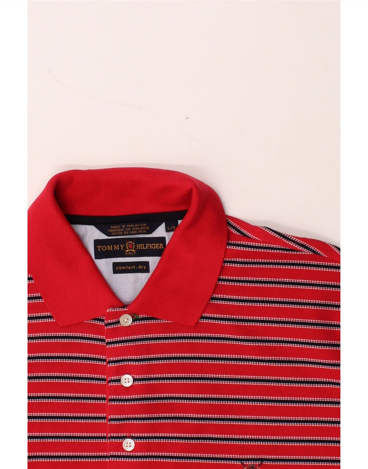 TOMMY HILFIGER Mens Polo Shirt Large Red Striped Cotton Vintage Tommy Hilfiger and Second-Hand Tommy Hilfiger from Messina Hembry 