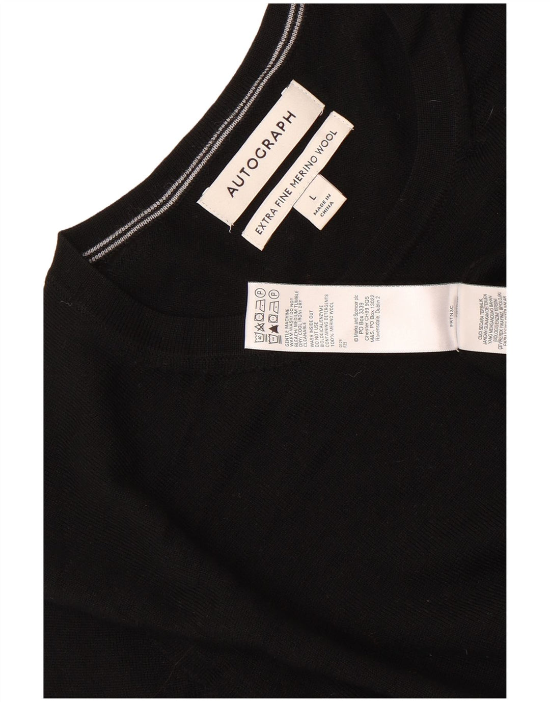 Autograf Herre Crew Neck Jumper Sweater Stor Sort Merinould