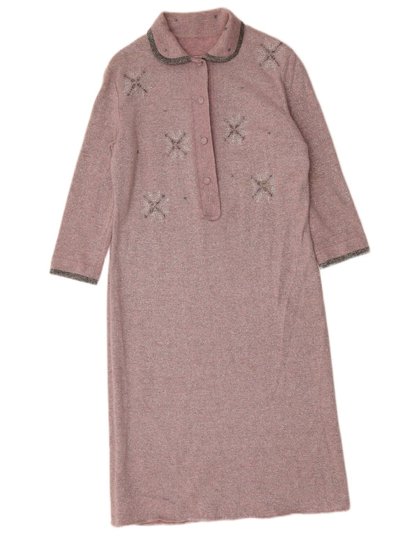 Vintage Dame 3/4-ærmet Jumper Kjole UK 14 Medium Pink Geometrisk