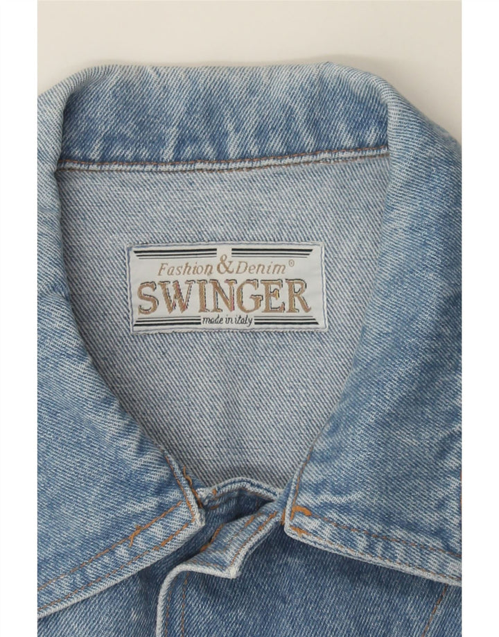 SWINGER Womens Graphic Denim Jacket UK 16 Large Blue Cotton Vintage Swinger and Second-Hand Swinger from Messina Hembry 