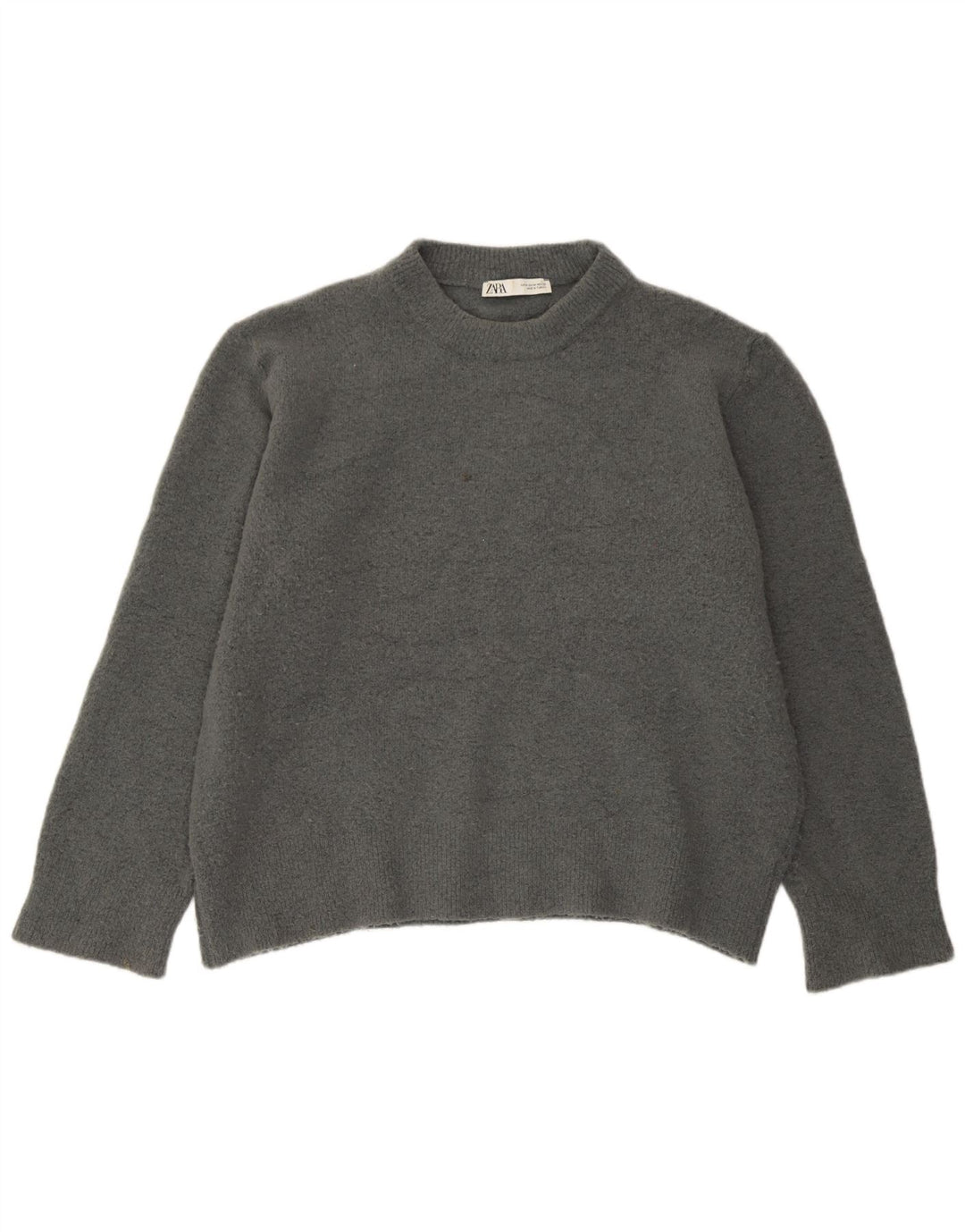 Zara Dame Oversized Crew Neck Jumper Sweater UK 14 Medium Grå Akryl