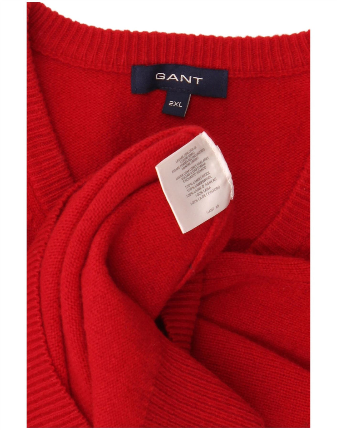 GANT Herre V-hals sweater 2XL Rød lammeuld