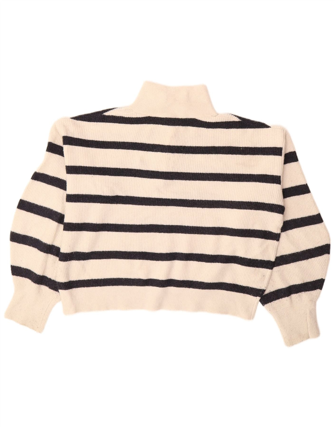 FRANSK FORBINDELSE Dame Crop Zip Neck Jumper Sweater UK 10 Small White