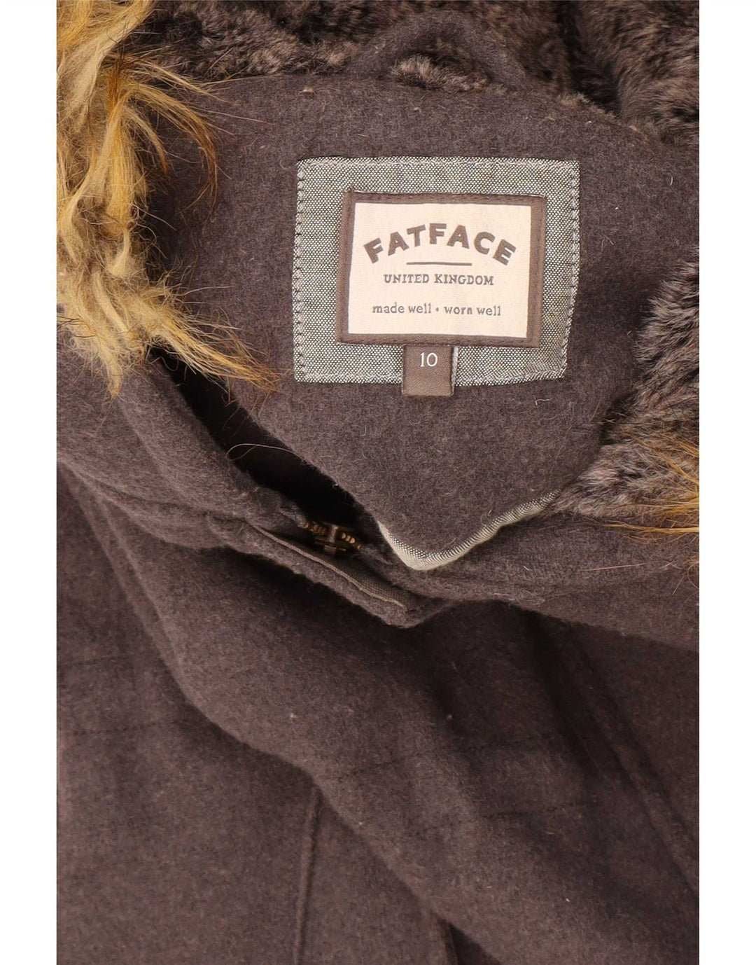 Fat Face Dame Hætte Oversized Parka Jacket UK 10 Small Grey Wool