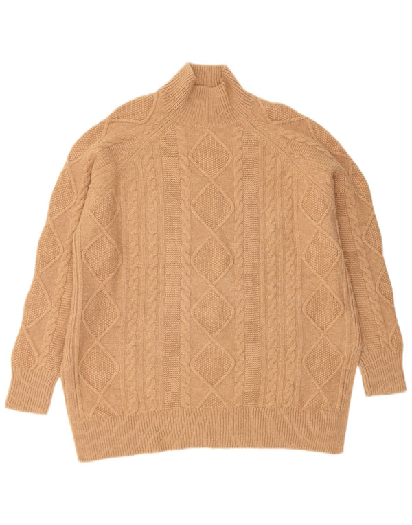 Reiss Dame Oversized Turtle Neck Jumper Sweater UK 14 Medium Brun Uld