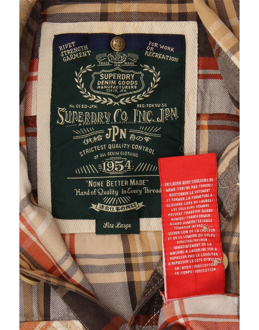 SUPERDRY Flanellskjorte til mænd Stor brun ternet bomuld