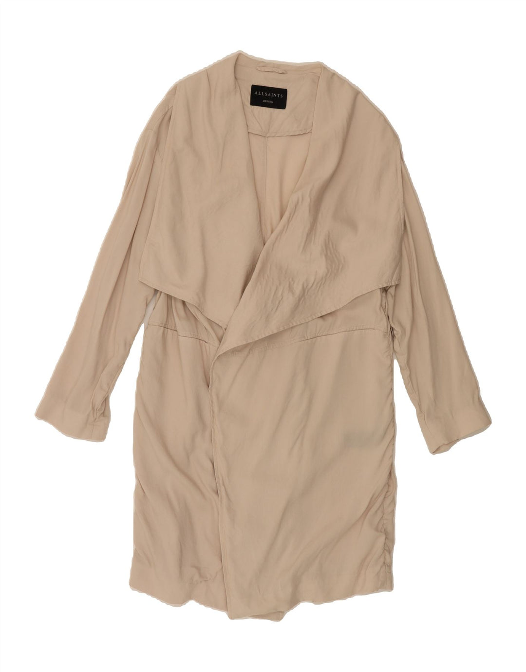 ALL SAINTS Womens Open Trench Coat UK 14 Medium Beige Lyocell Vintage All Saints and Second-Hand All Saints from Messina Hembry 