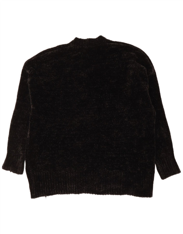 Zara Dame Velour Oversized V-hals Jumper Sweater UK 10 Small Black