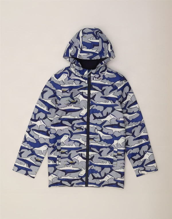 Joules Boys Hooded Rain Jacket 9-10 Years Blue Animal Print Polyester