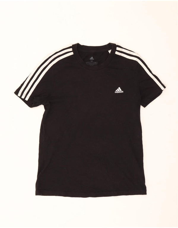 Adidas Dame T-Shirt Top UK 12/14 Medium Sort Bomuld