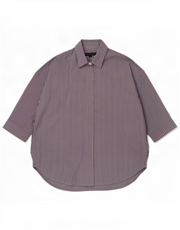 French Connection Dame Pullover Shirt UK 14 Medium Blue Pinstripe