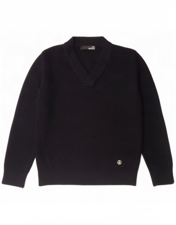 Moschino Dame V-hals sweater UK 16 Large Navy Blue Virgin Wool