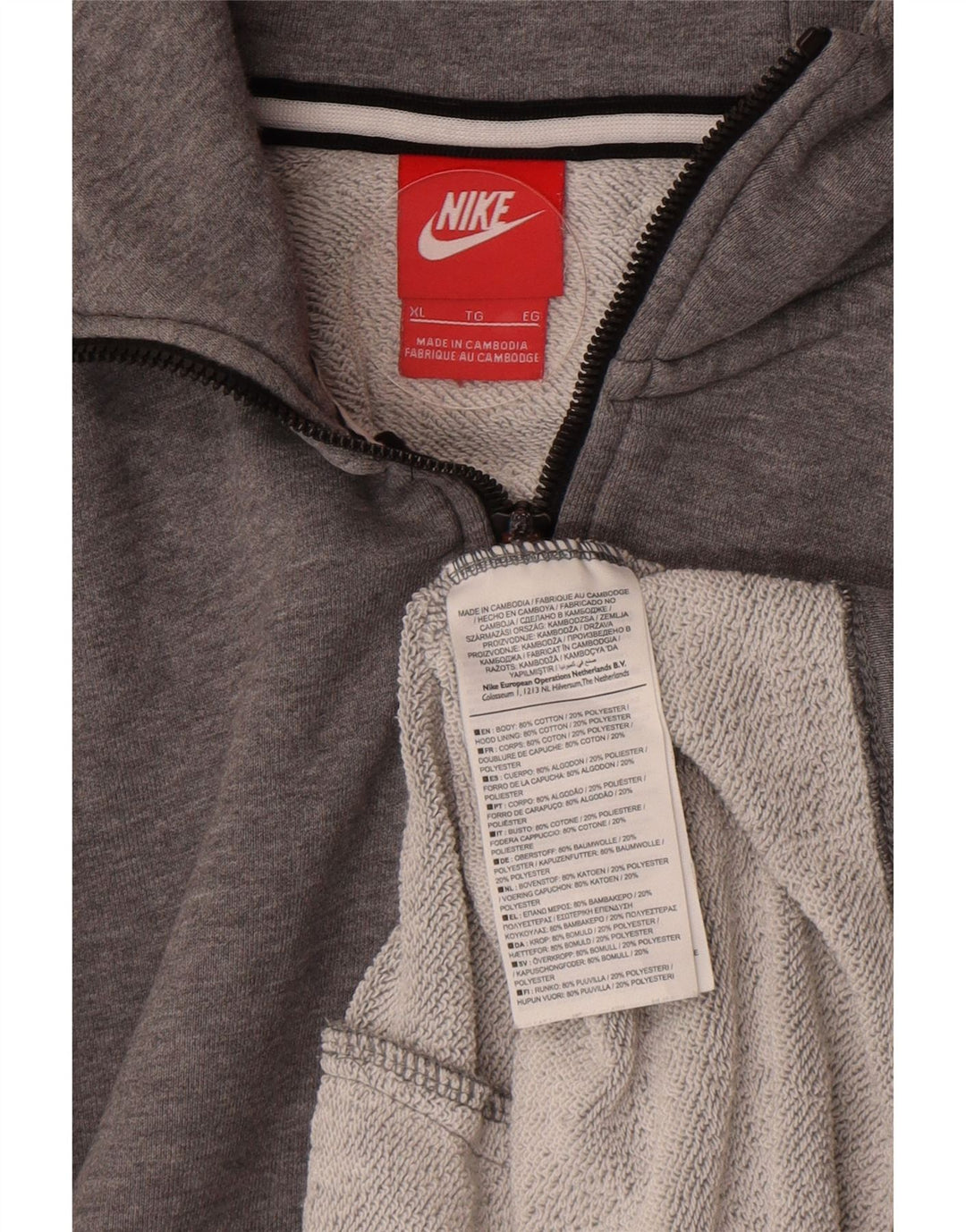 Nike hættetrøje med lynlås til mænd XL Grå bomuld