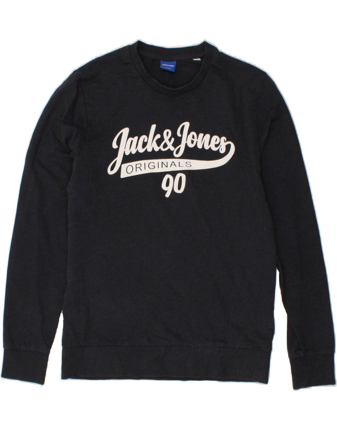 JACK & JONES Mens Graphic Sweatshirt Jumper Medium Navy Blue Cotton Vintage Jack & Jones and Second-Hand Jack & Jones from Messina Hembry 