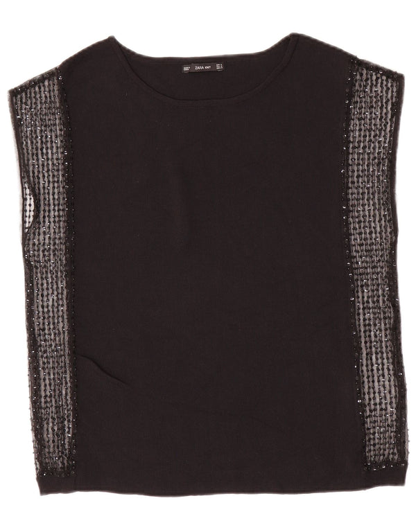 Zara Dame ærmeløs bluse Top UK 12 Medium Sort