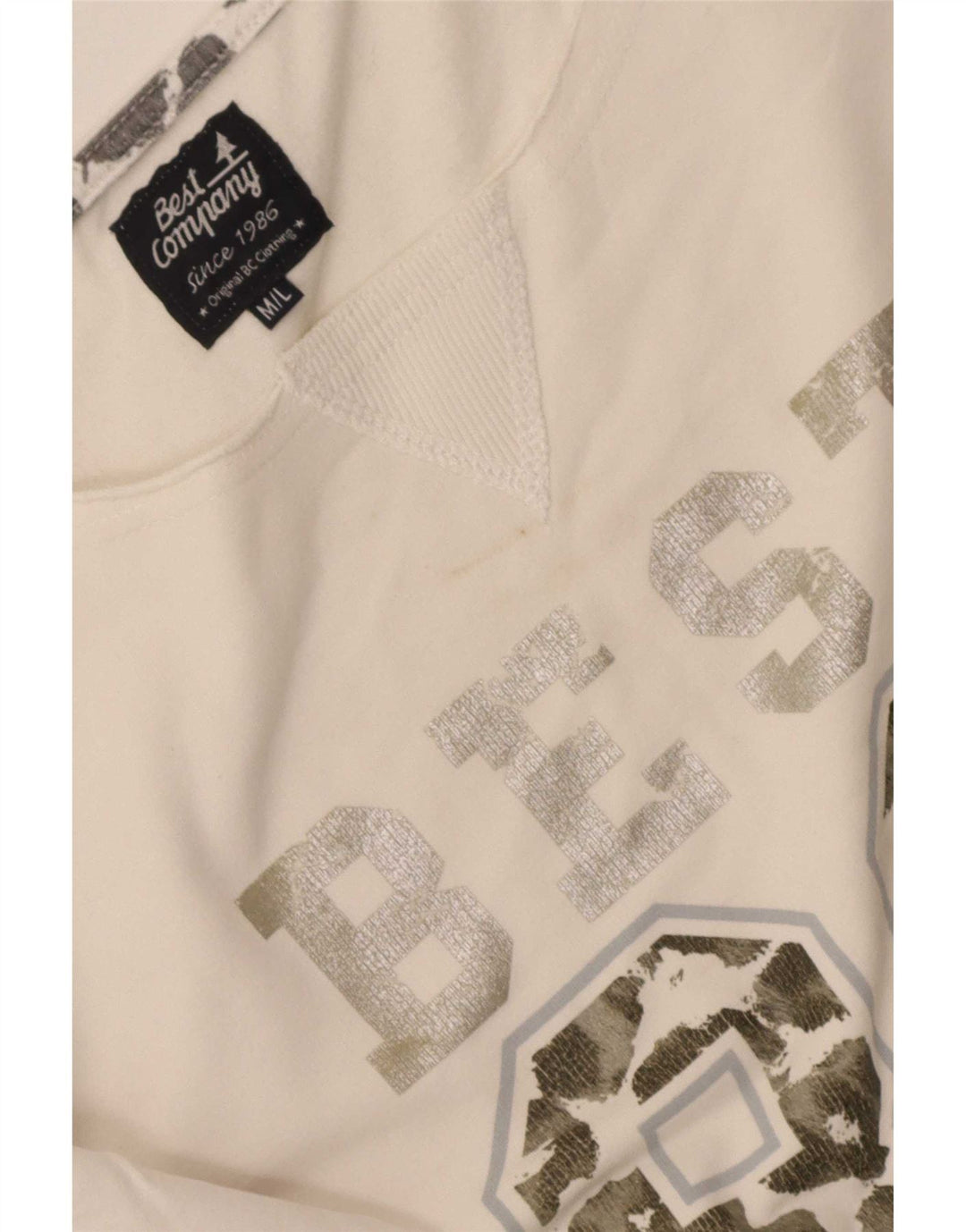 Bedste Firma Dame Grafisk Sweatshirt Jumper UK 12 Medium Hvid Bomuld