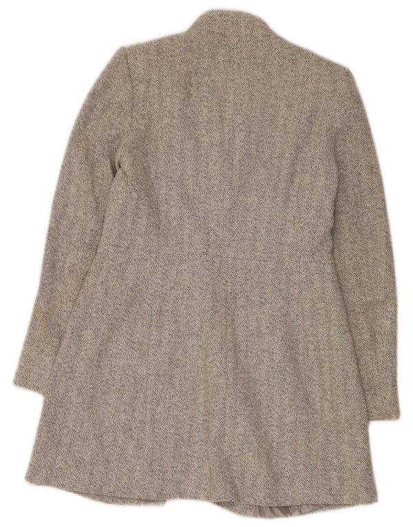 Zara Womens Overcoat UK 12 Medium Beige Herringbone Polyester