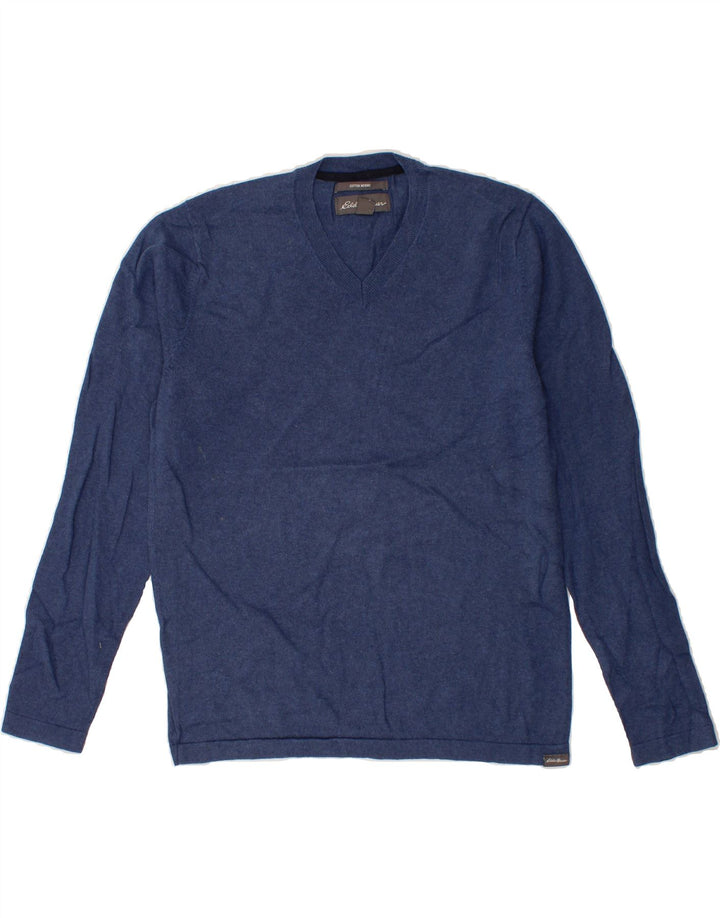 EDDIE BAUER Mens V-Neck Jumper Sweater Medium Navy Blue Cotton Vintage Eddie Bauer and Second-Hand Eddie Bauer from Messina Hembry 