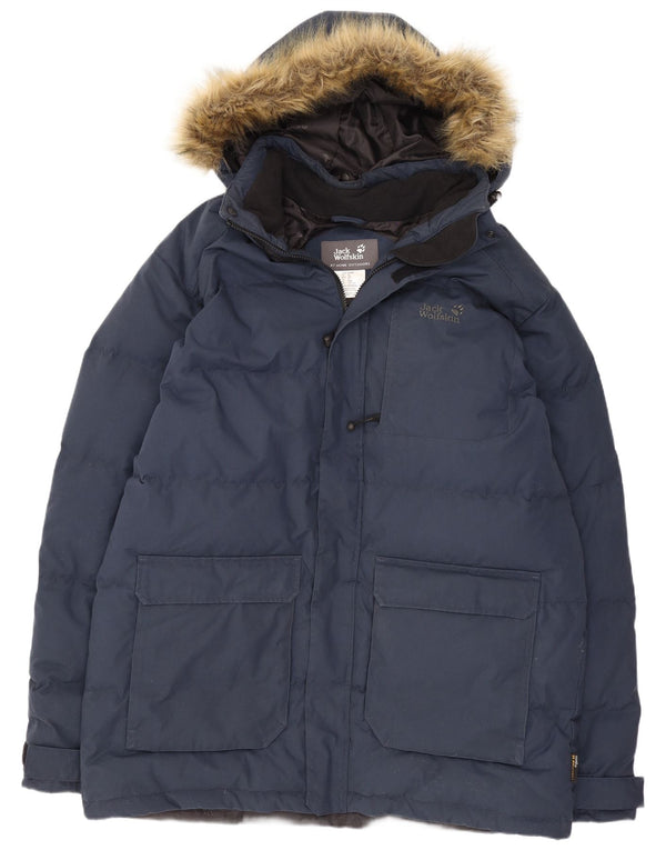 Jack Wolfskin Mens Hooded Padded Coat UK 44/46 XL Navy Blue Polyester