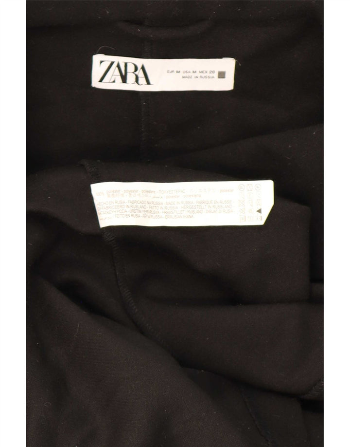Zara Dame Hætte Dobbeltradet Frakke UK 14 Medium Sort Polyester
