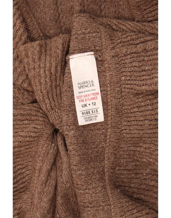 Marks & Spencer Dame Cardigan Sweater UK 12 Medium Brun Bomuld