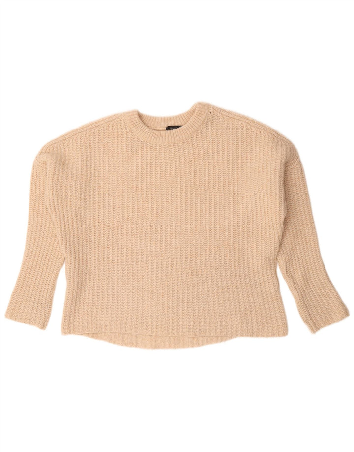 Zara Dame Oversized Crew Neck Jumper Sweater UK 14 Medium Beige