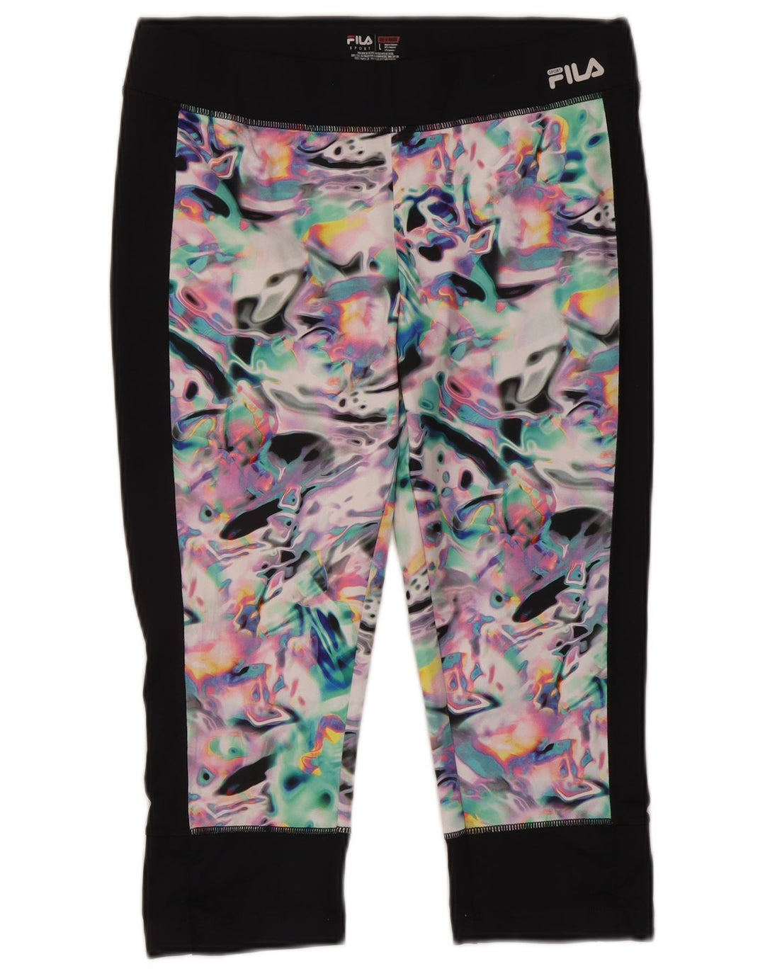 Fila kvinders abstrakt mønster Capri Leggings UK 14 Stor sort polyester