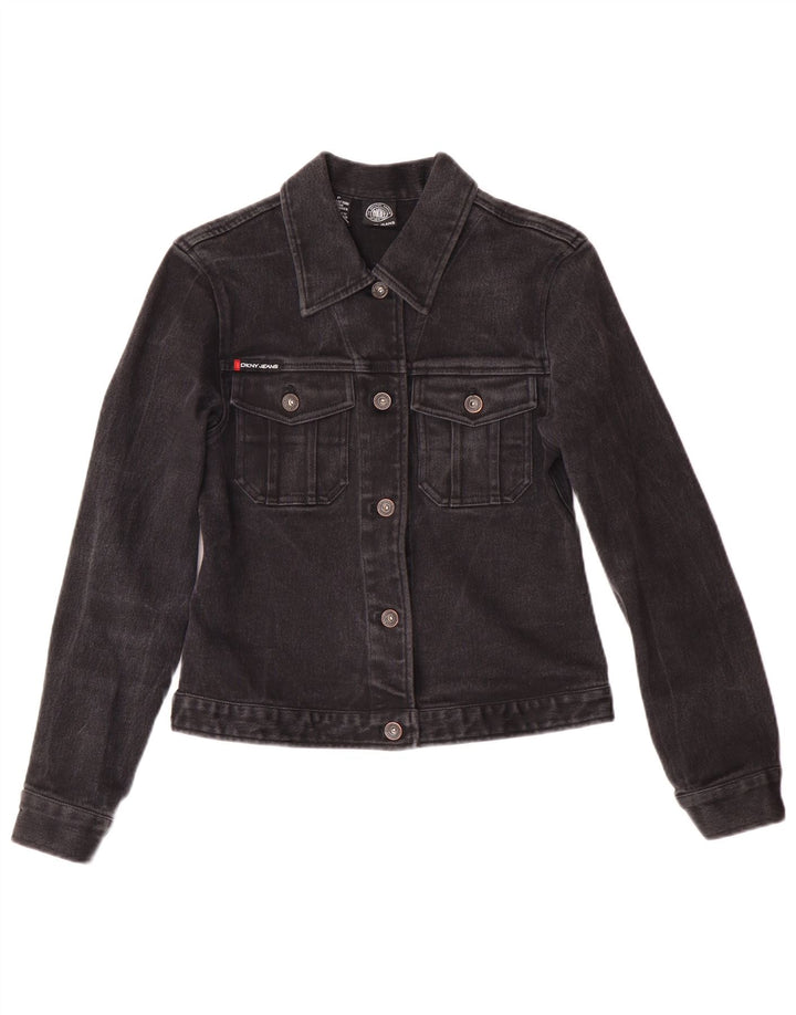 Dkny Dame Petite Denim Denim Jacket UK 6 XS Sort Bomuld Classic