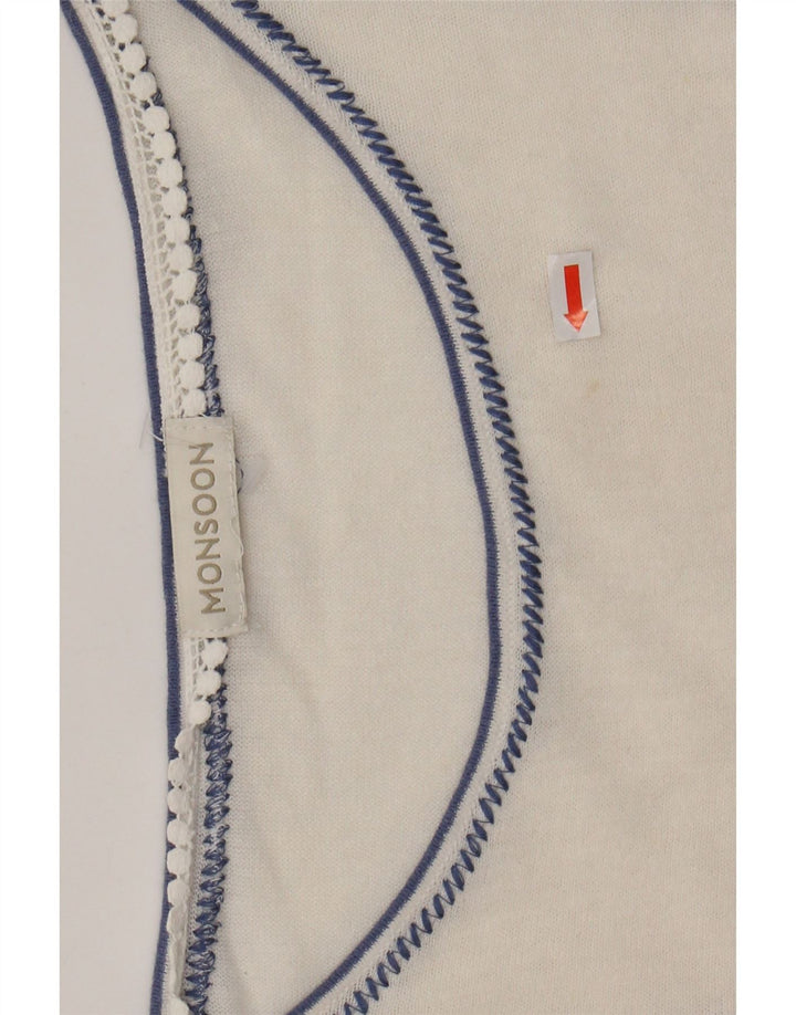 MONSOON Damebluse Top UK 16 Large Off White Floral Linen