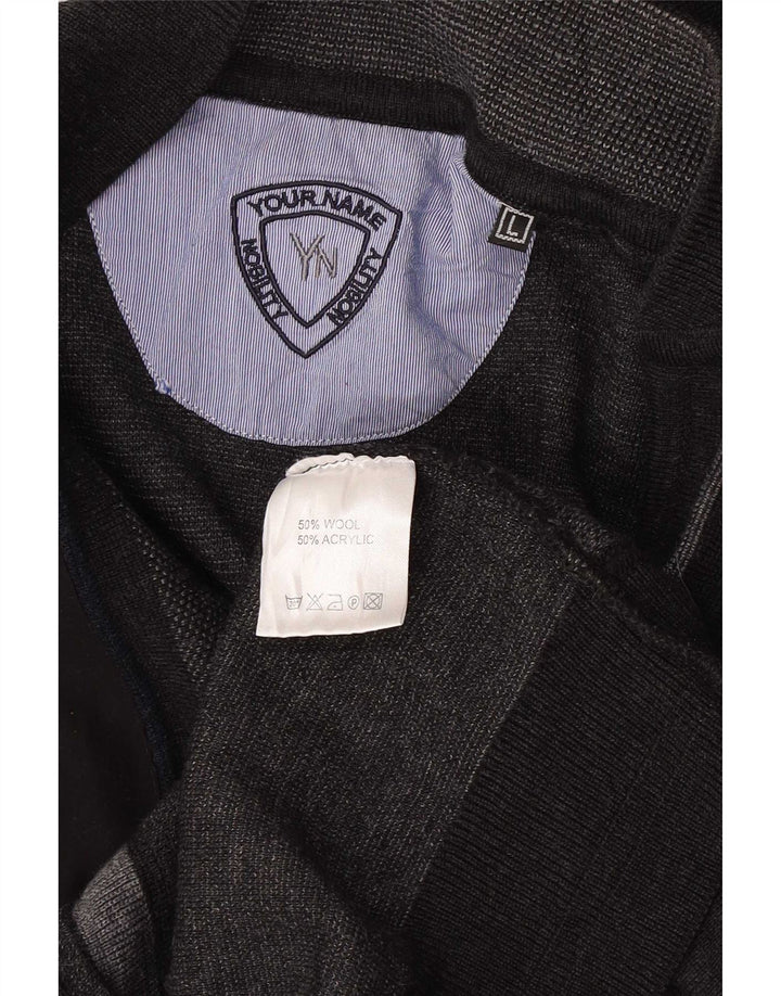 Vintage herre cardigan sweater Stor grå geometrisk uld