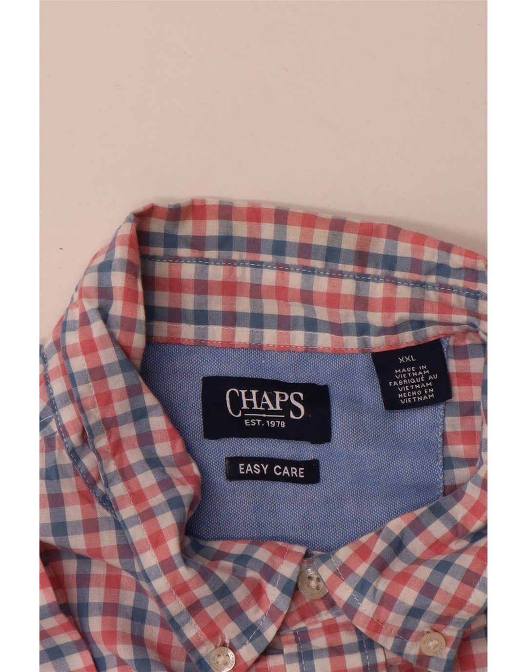 Chaps Herre let pleje kortærmet skjorte 2XL Pink Gingham Cotton