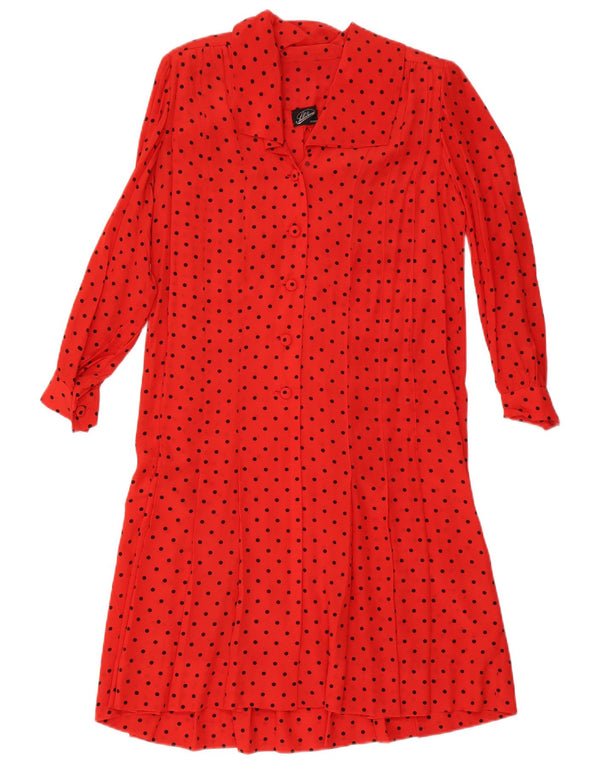 Vintage skjortekjole til kvinder UK 14 Large Red Spotted