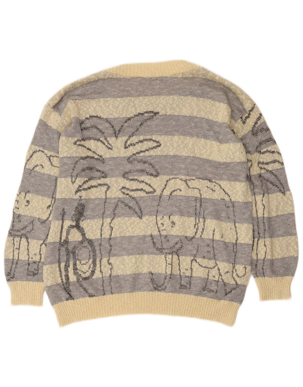 Jagro Dame Grafisk Boat Neck Jumper Sweater UK 16 Stor Gul Stribet