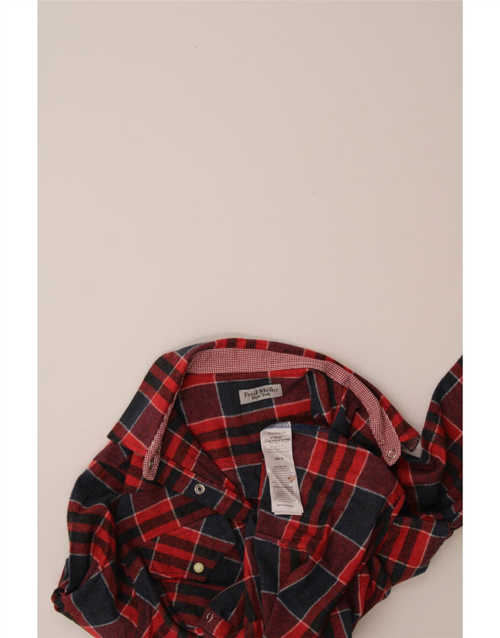 FRED MELLO Womens New York Flannel Shirt Medium Red Check Cotton Vintage Fred Mello and Second-Hand Fred Mello from Messina Hembry 