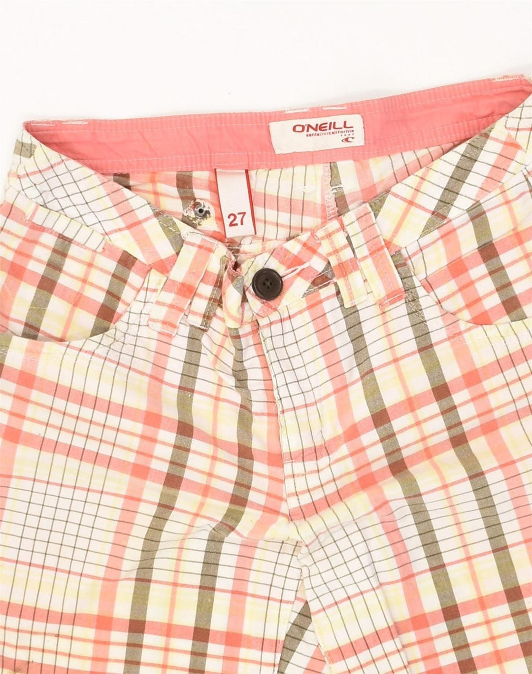 O'NEILL Womens Chino Shorts W27 Beige Check Cotton | Vintage O'Neill | Thrift | Second-Hand O'Neill | Used Clothing | Messina Hembry 