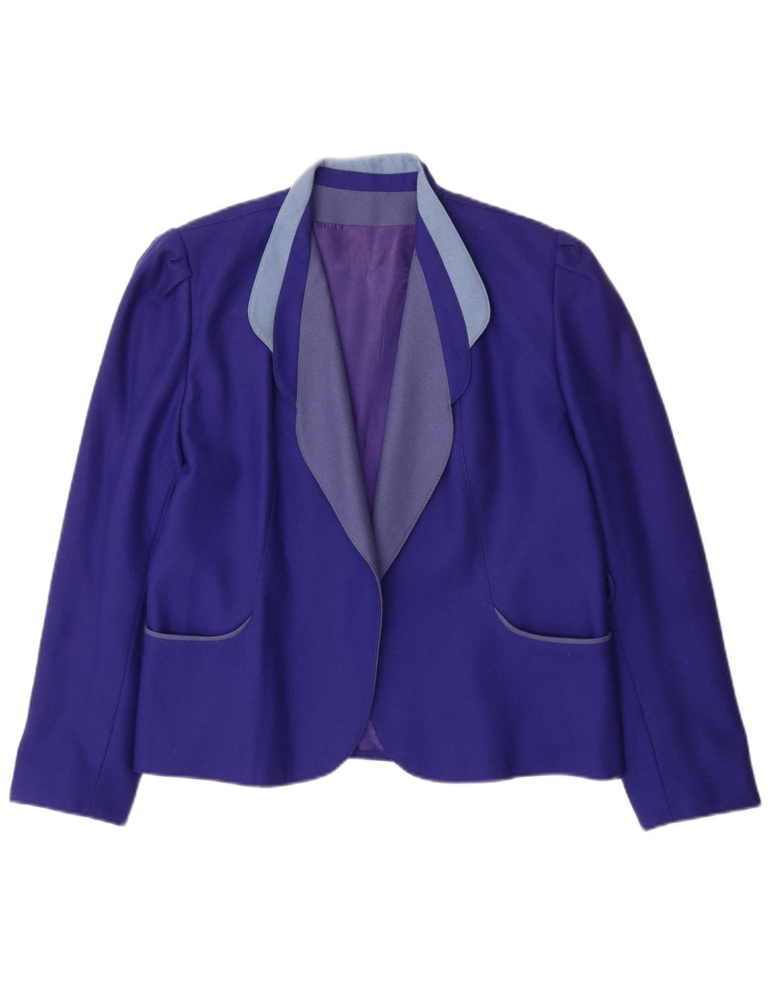 Vintage Dame Open Blazer Jacket UK 14 Stor Lilla Uld