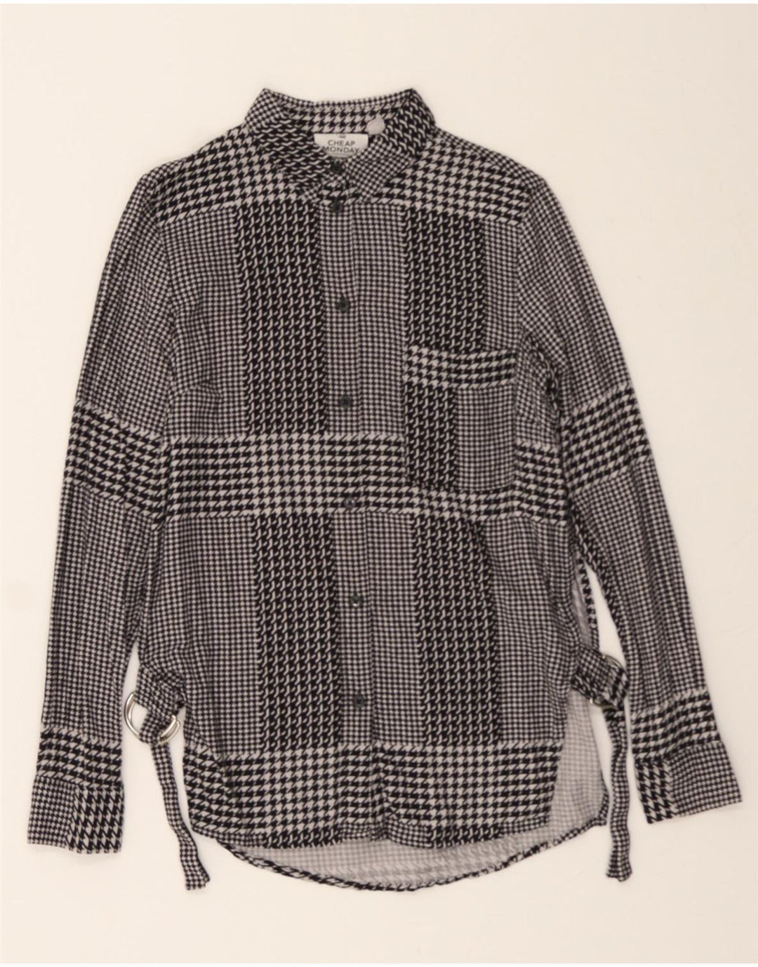 CHEAP MONDAY Womens Longline Oversized Shirt UK 6 XS Black Houndstooth Vintage Cheap Monday and Second-Hand Cheap Monday from Messina Hembry 