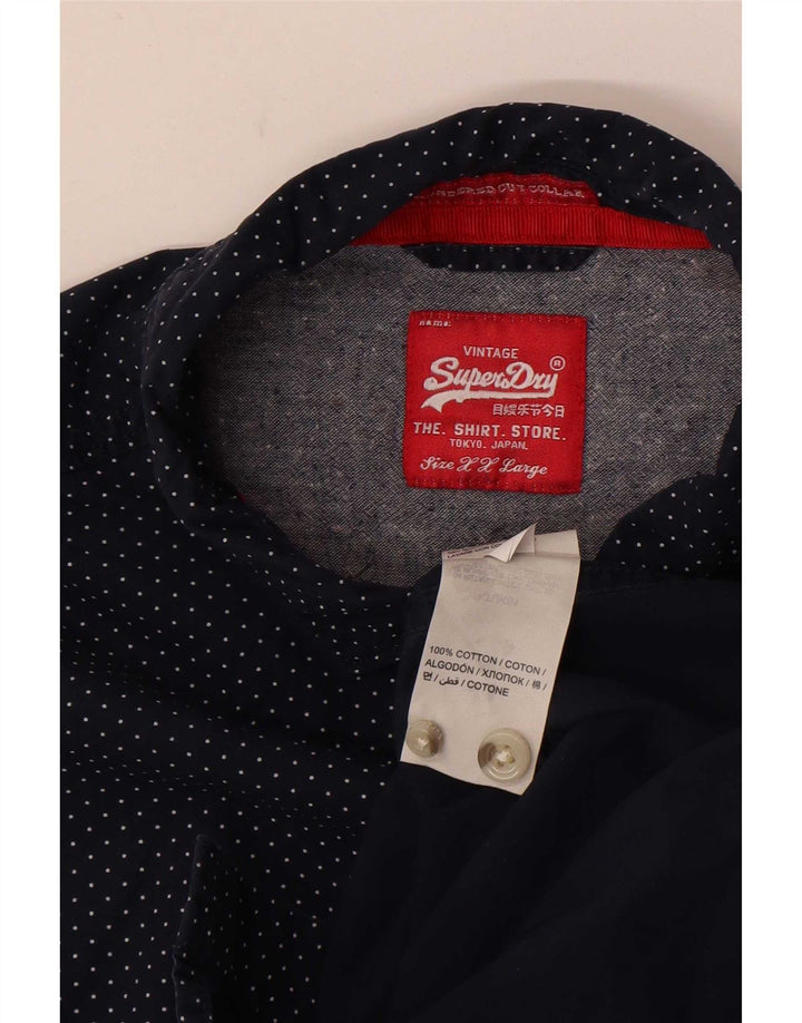 Superdry herreskjorte 2XL marineblå polkaprikket bomuld