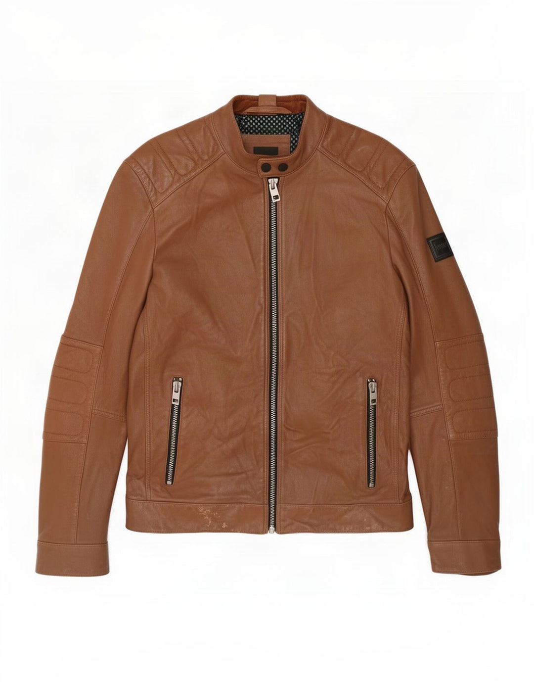 Hugo Boss Herre Læder Biker Jacket UK 36 Lille Brun