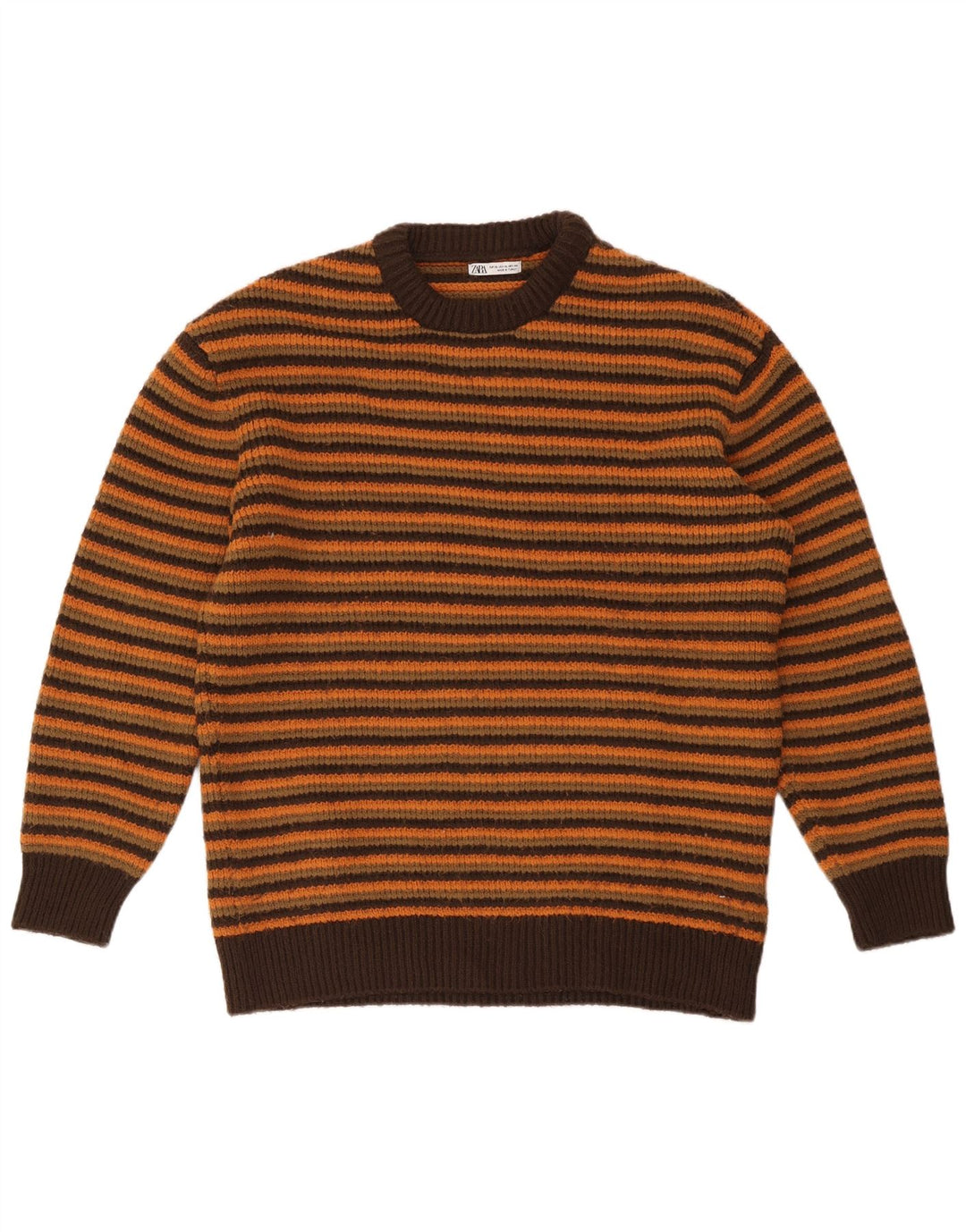 Zara Herre sweater med rund hals XL brun stribet