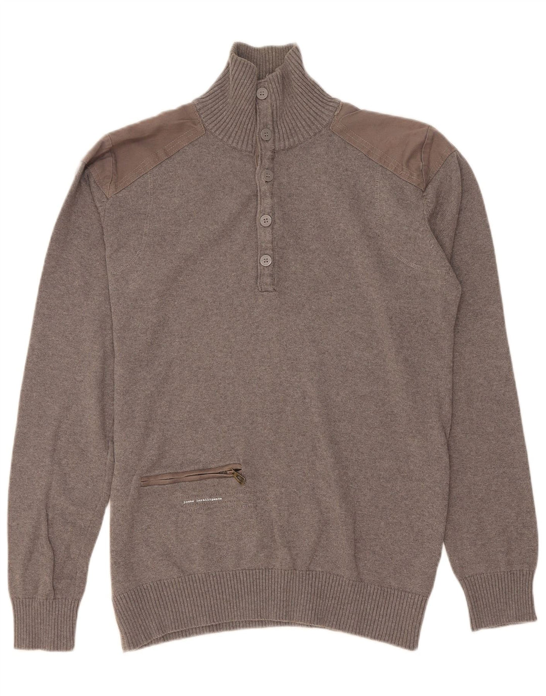 Jack & Jones Herre Button Neck Jumper Sweater Medium Grey