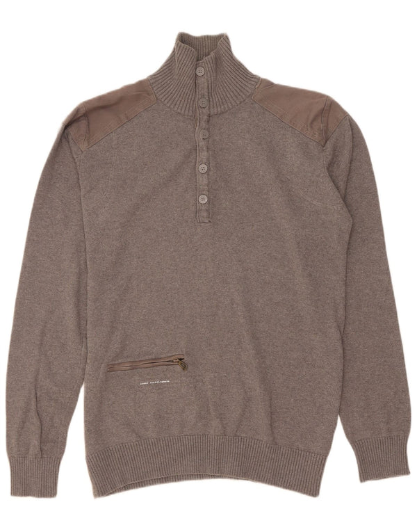 Jack & Jones Herre Button Neck Jumper Sweater Medium Grey